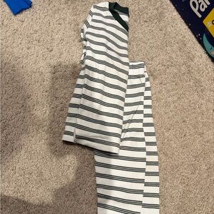 Lake Pajamas Striped Long Sleeve Pajama Set - White & Dark Green